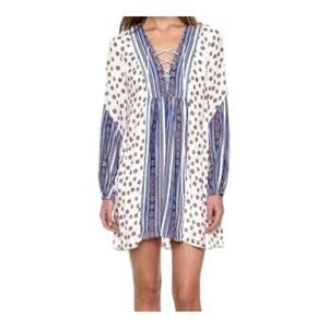 Free People Womens Ivory Blue Boho Pebble Rain Tunic Dress Size XS Pockets Short